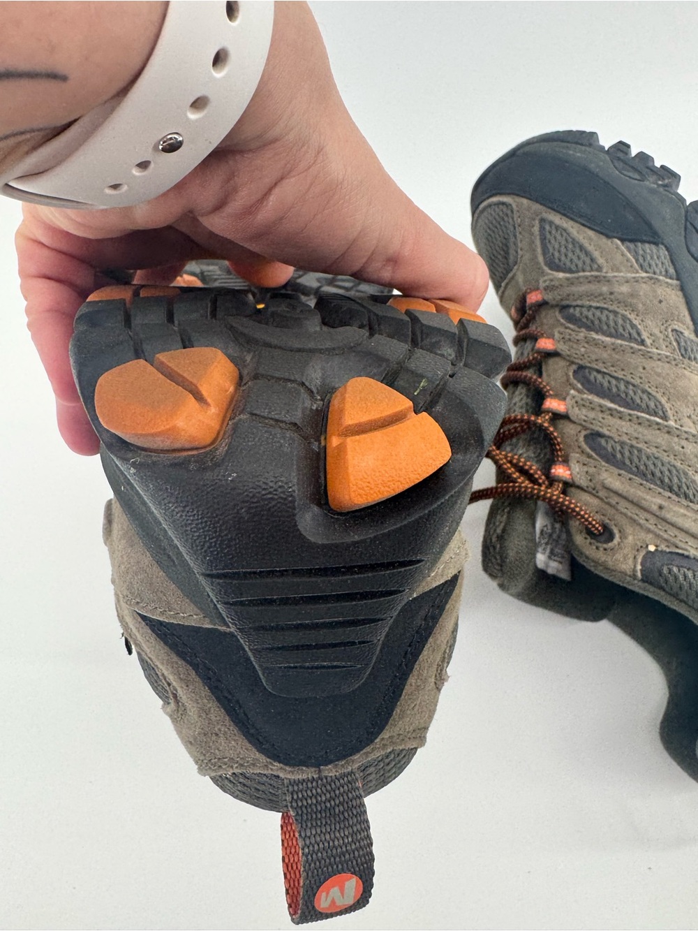 Merrell men’s Moab Gore Tex Gray with Orange hiking shoes wide size 10W like new - Picture 7 of 11